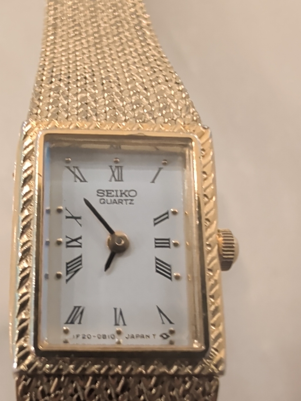 Seiko Gold-Tone Mesh Bracelet Watch with White Dial